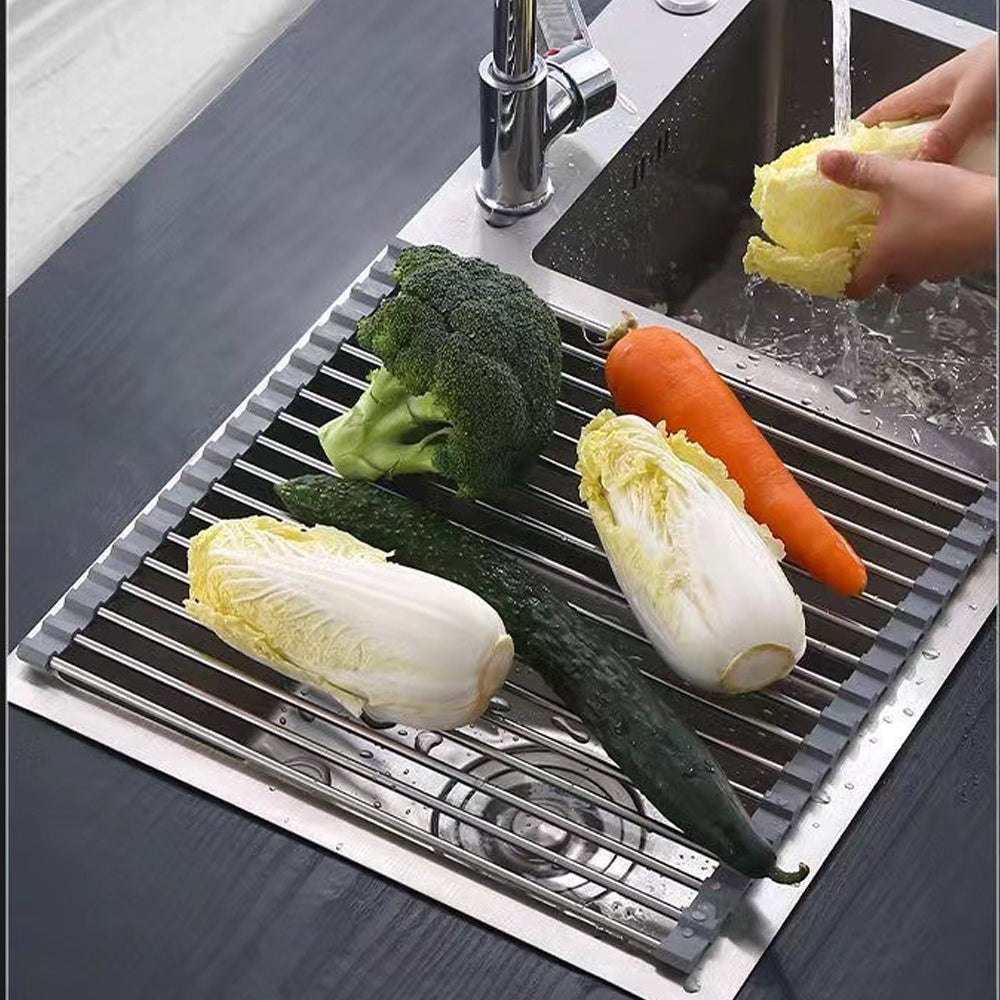 Kitchen & Bathroom DIY: Kitchen Roll-Up Dish Drying Rack Foldable Drainer Over Sink 304-Stainless Steel(Medium:47*30cm)