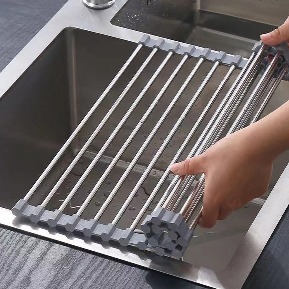 Kitchen & Bathroom DIY: Kitchen Roll-Up Dish Drying Rack Foldable Drainer Over Sink 304-Stainless Steel(Medium:47*30cm)