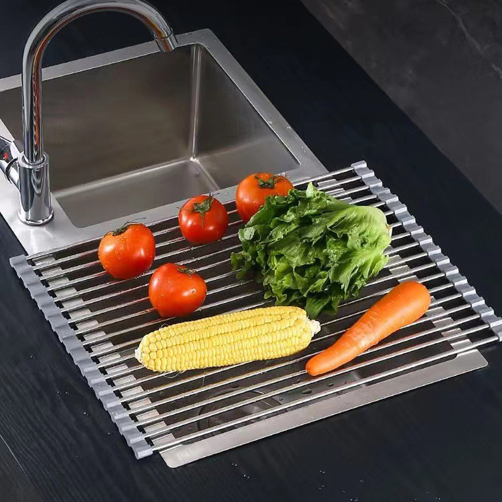Kitchen & Bathroom DIY: Kitchen Roll-Up Dish Drying Rack Foldable Drainer Over Sink 304-Stainless Steel(Medium:47*30cm)