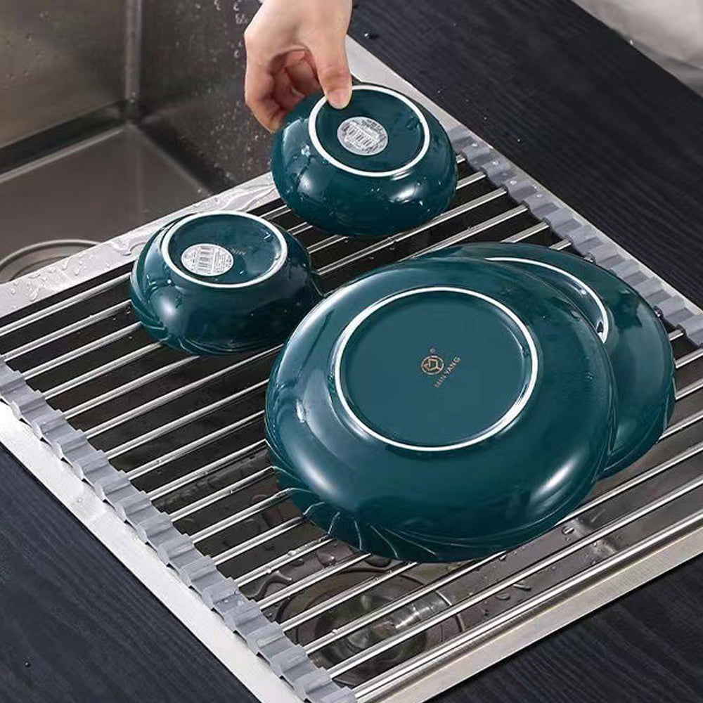 Kitchen & Bathroom DIY: Kitchen Roll-Up Dish Drying Rack Foldable Drainer Over Sink 304-Stainless Steel(Medium:47*30cm)