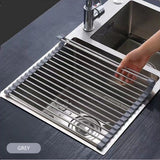 Kitchen & Bathroom DIY: Kitchen Roll-Up Dish Drying Rack Foldable Drainer Over Sink 304-Stainless Steel(Large:47*37cm)