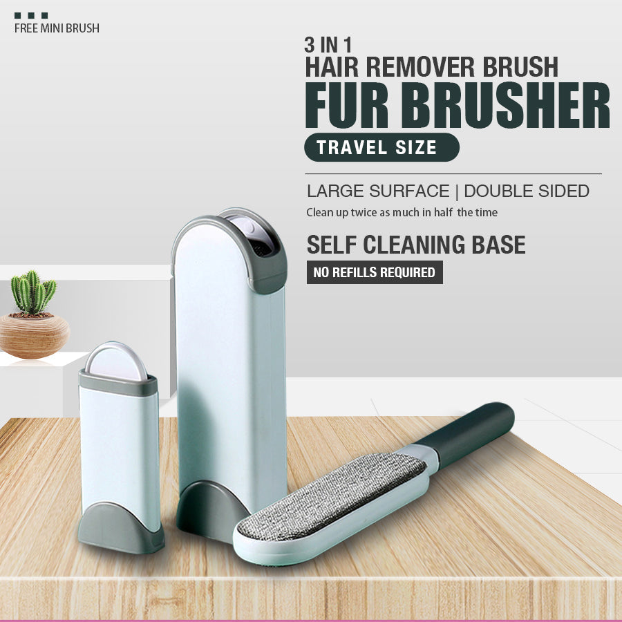 Dog Grooming Supplies: 3 in 1 Furs Brusher Pet Hair Lint Remover Brush Self-cleaning Base