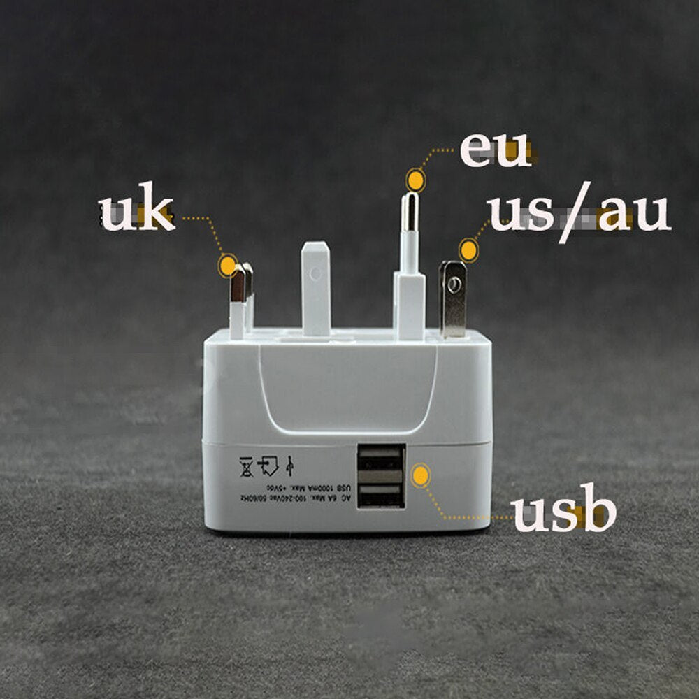 Camping Appliances: Dual USB Portable Electric Plug Power Socket Adapter International Travel Universal Charger Converter EU UK US AU