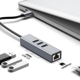Computer Cables & Adapters: USB C to Ethernet Adapter with 1000Mbps Gigabit RJ45 and 3xUSB 3.0 Ports