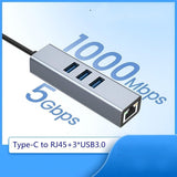 Computer Cables & Adapters: USB C to Ethernet Adapter with 1000Mbps Gigabit RJ45 and 3xUSB 3.0 Ports
