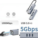 Computer Cables & Adapters: USB C to Ethernet Adapter with 1000Mbps Gigabit RJ45 and 3xUSB 3.0 Ports