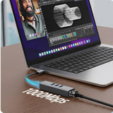Computer Cables & Adapters: USB C to Ethernet Adapter with 1000Mbps Gigabit RJ45 and 3xUSB 3.0 Ports