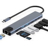 Computer Cables & Adapters: 8in1 Hub USB-C To Type-C USB 3.0 4K HDMI RJ45 Ethernet SD TF OTG PD Port Adapter