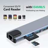 Computer Cables & Adapters: 8in1 Hub USB-C To Type-C USB 3.0 4K HDMI RJ45 Ethernet SD TF OTG PD Port Adapter