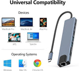 Computer Cables & Adapters: 8in1 Hub USB-C To Type-C USB 3.0 4K HDMI RJ45 Ethernet SD TF OTG PD Port Adapter