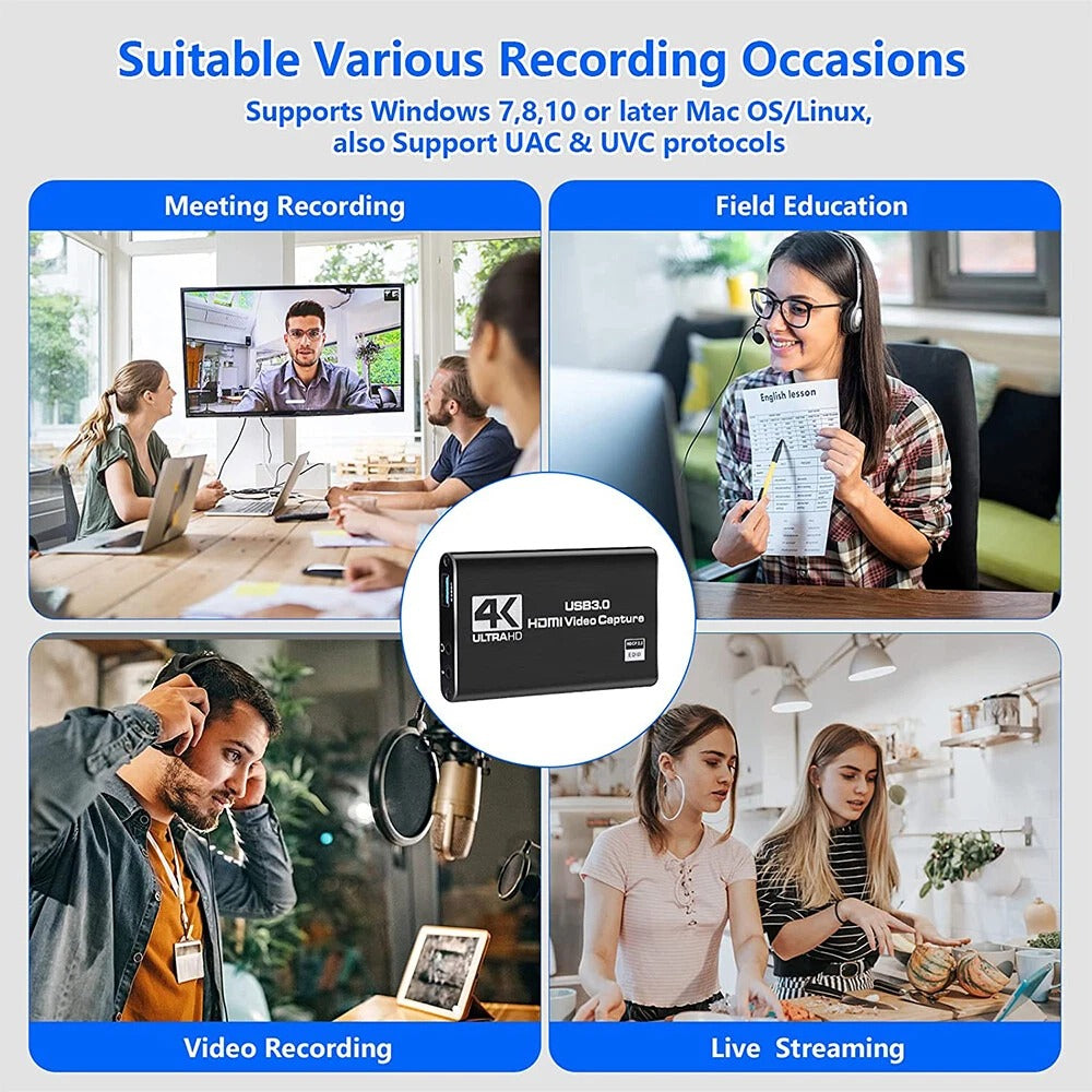 Audio Players & Recorders: 4K 1080P 60FPS HDMI to USB 3.0 Video Capture Card For PS4/PC/OBS Nintendo Switch