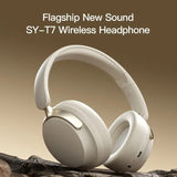 Over Ear Headphones: JR SY-T7 Bluetooth 5.4 Over-Ear Headset Wireless Headphones with Noise Cancelling Mic (Light Blue)