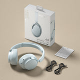 Over Ear Headphones: JR SY-T7 Bluetooth 5.4 Over-Ear Headset Wireless Headphones with Noise Cancelling Mic (Light Blue)