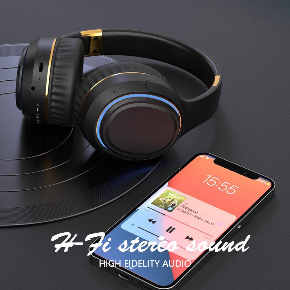 JR H6 Foldable Bluetooth 5.3 Wireless Headphone Over Ear Active Noise Cancelling Deep Bass Headset (Beige)