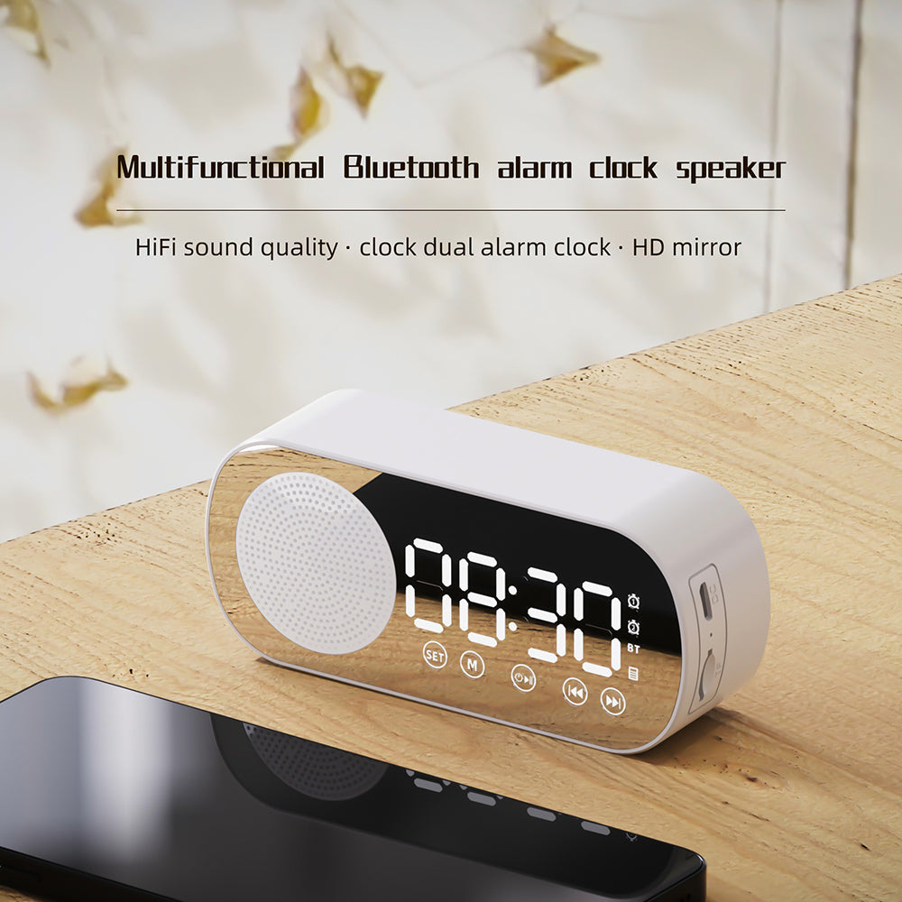 Wireless Bluetooth Speaker Alarm Clock Music Radio Player Timer Hands-Free Calling (Black)