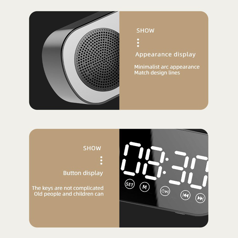 Wireless Bluetooth Speaker Alarm Clock Music Radio Player Timer Hands-Free Calling (Black)