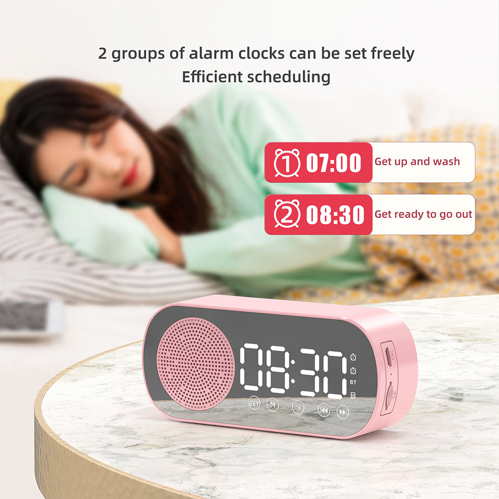 Wireless Bluetooth Speaker Alarm Clock Music Radio Player Timer Hands-Free Calling (White)