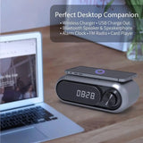 Bluetooth Speakers: Bluetooth Speaker with 15W Wireless Charger Digital Alarm Clocks FM Radio Music Player (Grey)