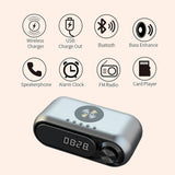 Bluetooth Speakers: Bluetooth Speaker with 15W Wireless Charger Digital Alarm Clocks FM Radio Music Player (Grey)