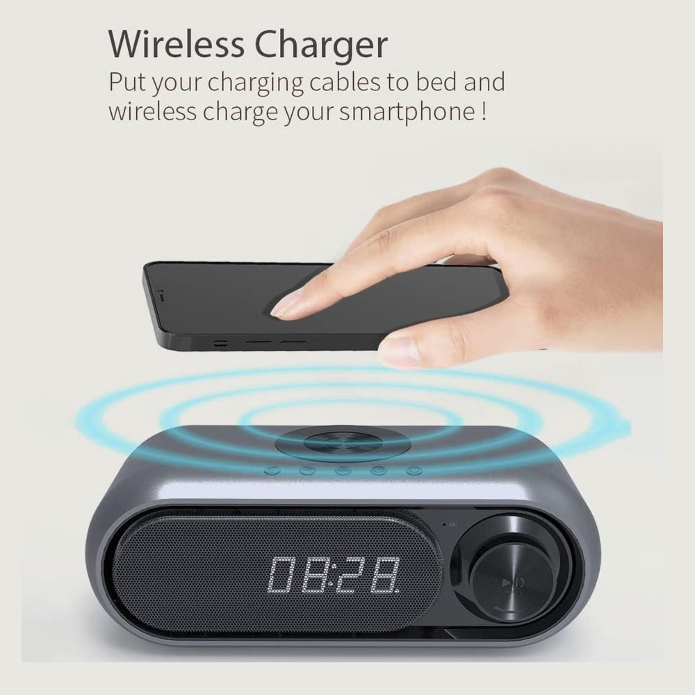 Bluetooth Speaker with 15W Wireless Charger Digital Alarm Clocks FM Radio Music Player (White)