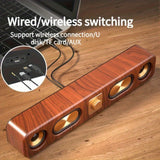 Audio Speakers: Retro Wood Grain Wireless Bluetooth Speaker Soundbar Deep Bass USB/TF/AUX Inputs