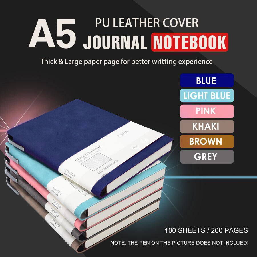 Paper Products: A5 200 Pages Fashion Glued PU Leather Cover Journal Travel Notebook Travellers Diary(Blue)