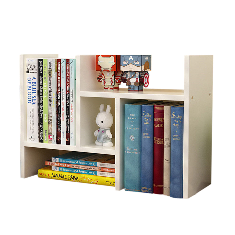 Desks: Resize-able Thick Wood Desktop Bookshelf Display Rack Unit(White)