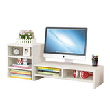 Bookcases & Shelves: Wooden Desk Monitor Riser Stand With 3Tier Storage Shelves Desktop Bookshelf(White Wood(Style 02))