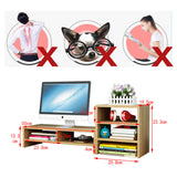 Bookcases & Shelves: Wooden Desk Monitor Riser Stand With 3Tier Storage Shelves Desktop Bookshelf(White Wood(Style 02))