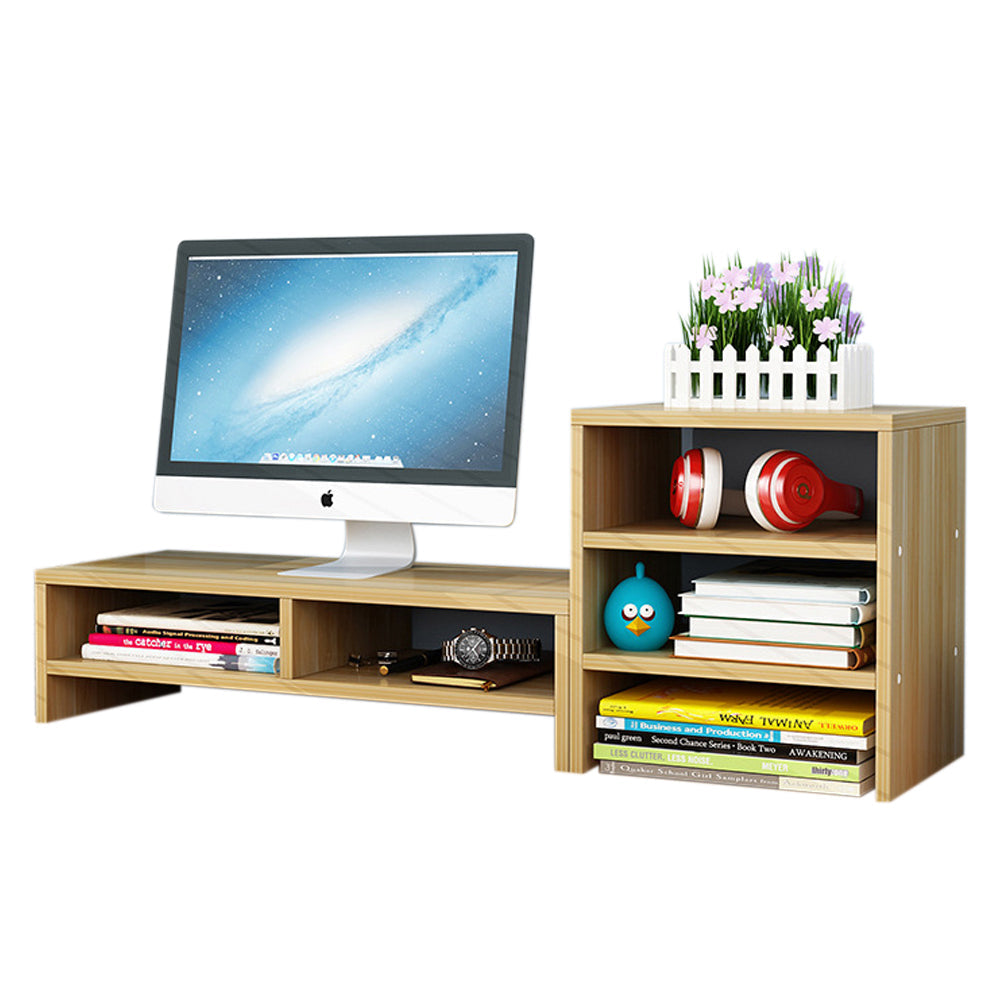 Bookcases & Shelves: Wooden Desk Monitor Riser Stand With 3Tier Storage Shelves Desktop Bookshelf(Walnut Wood(Style 02))