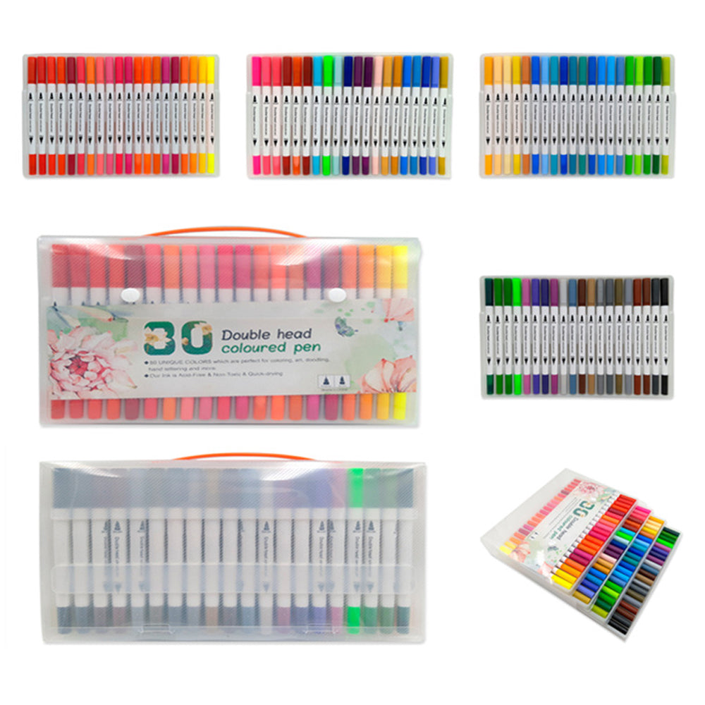 Pens & Pencils: 60 Unique Colors Double Head Acid- Free Non-Toxic Coloured Pens