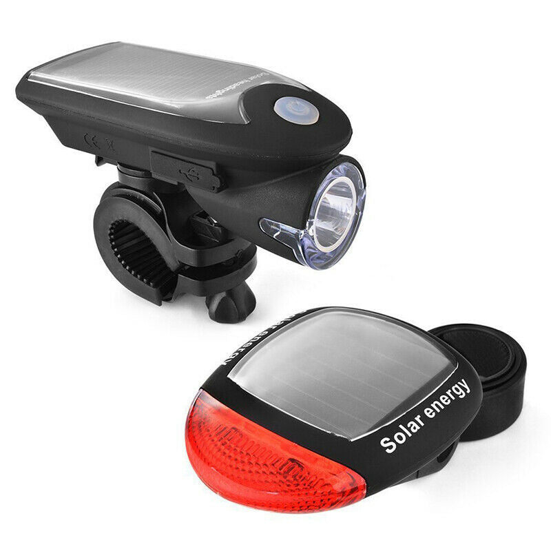 Bicycle Parts: Solar Powered Bicycle Cycling Bike LED Headlight + Rear Tail Light Lamp LED with Gift Box