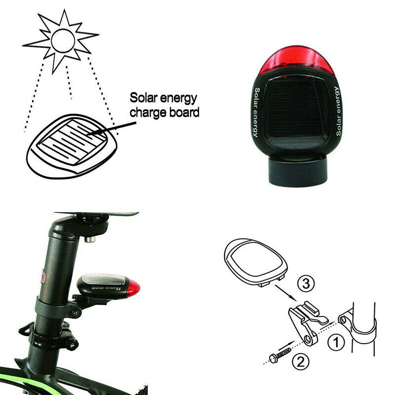 Bicycle Parts: Solar Powered Bicycle Cycling Bike LED Headlight + Rear Tail Light Lamp LED with Gift Box