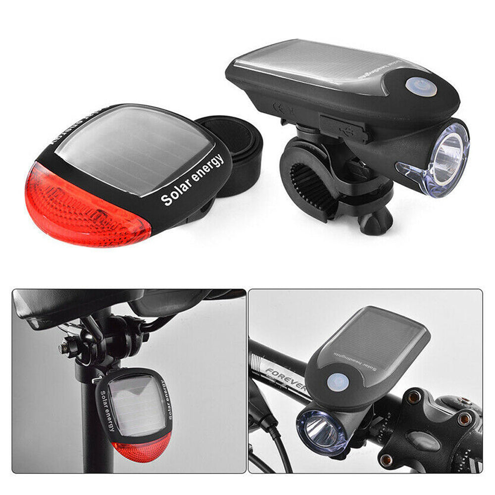 Bicycle Parts: Solar Powered Bicycle Cycling Bike LED Headlight + Rear Tail Light Lamp LED with Gift Box