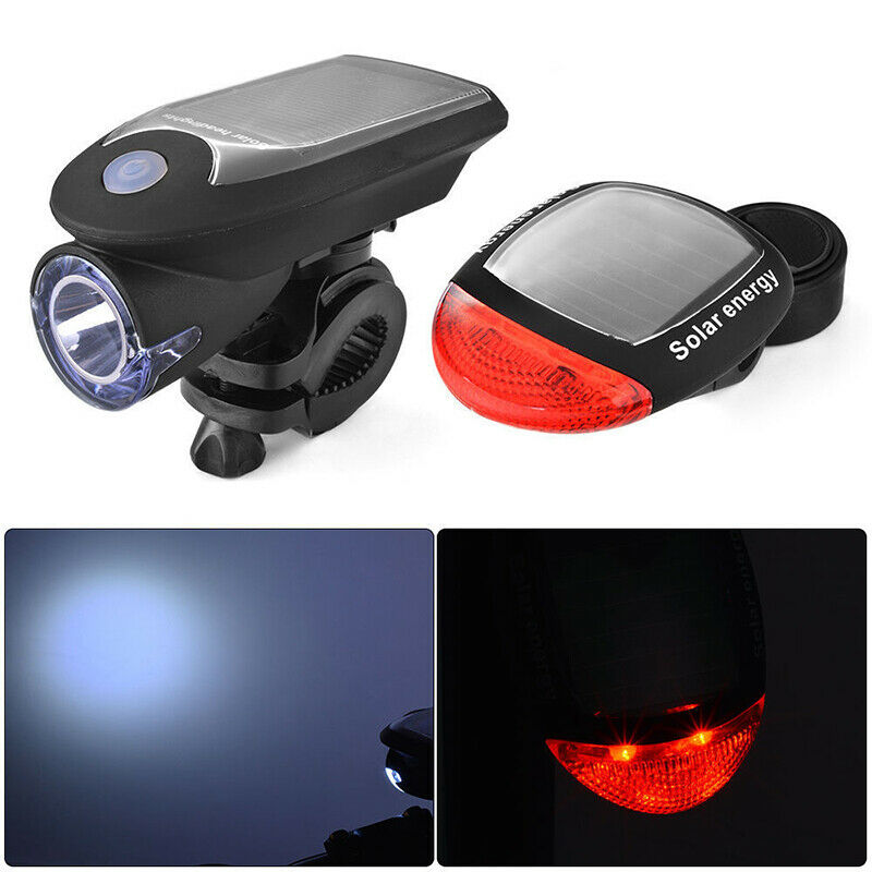 Bicycle Parts: Solar Powered Bicycle Cycling Bike LED Headlight + Rear Tail Light Lamp LED with Gift Box