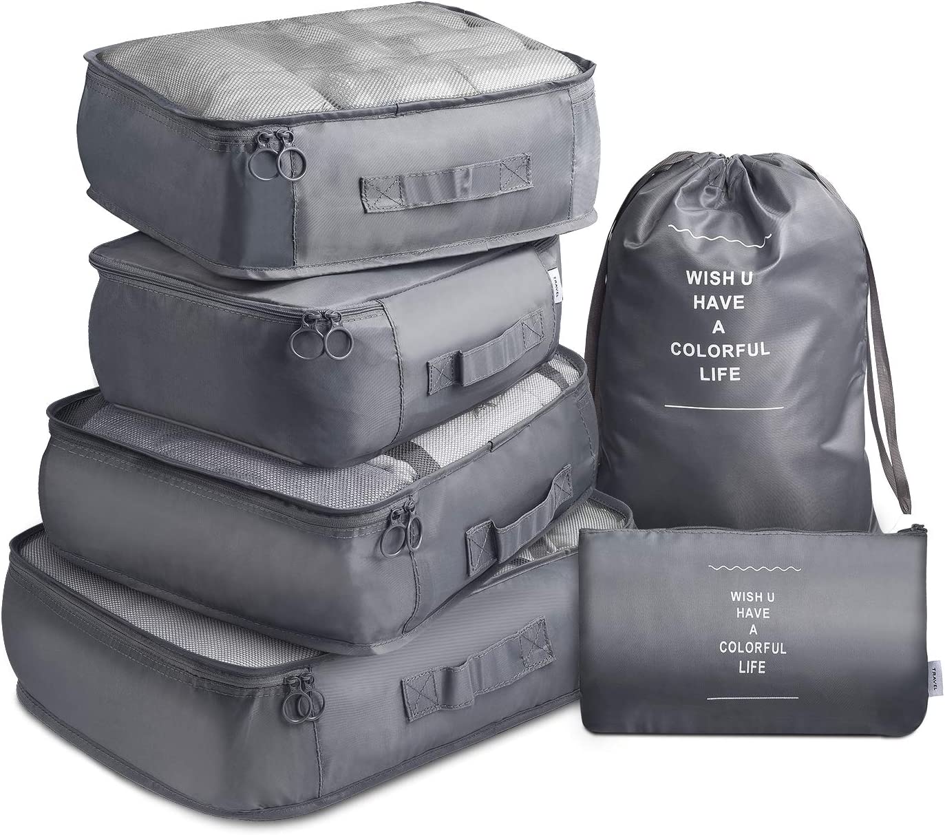 Sci-Fi DVDs & Blu-rays: 6 Pcs Waterproof Compression Packing Cubes Large Travel Luggage Organizer Storage (Grey)