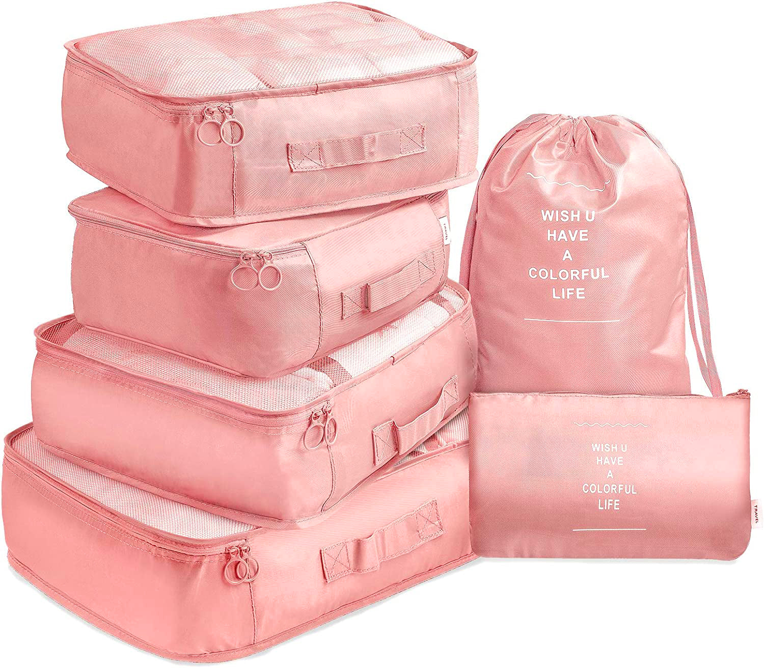 Sci-Fi DVDs & Blu-rays: 6 Pcs Waterproof Compression Packing Cubes Large Travel Luggage Organizer Storage (Pink)