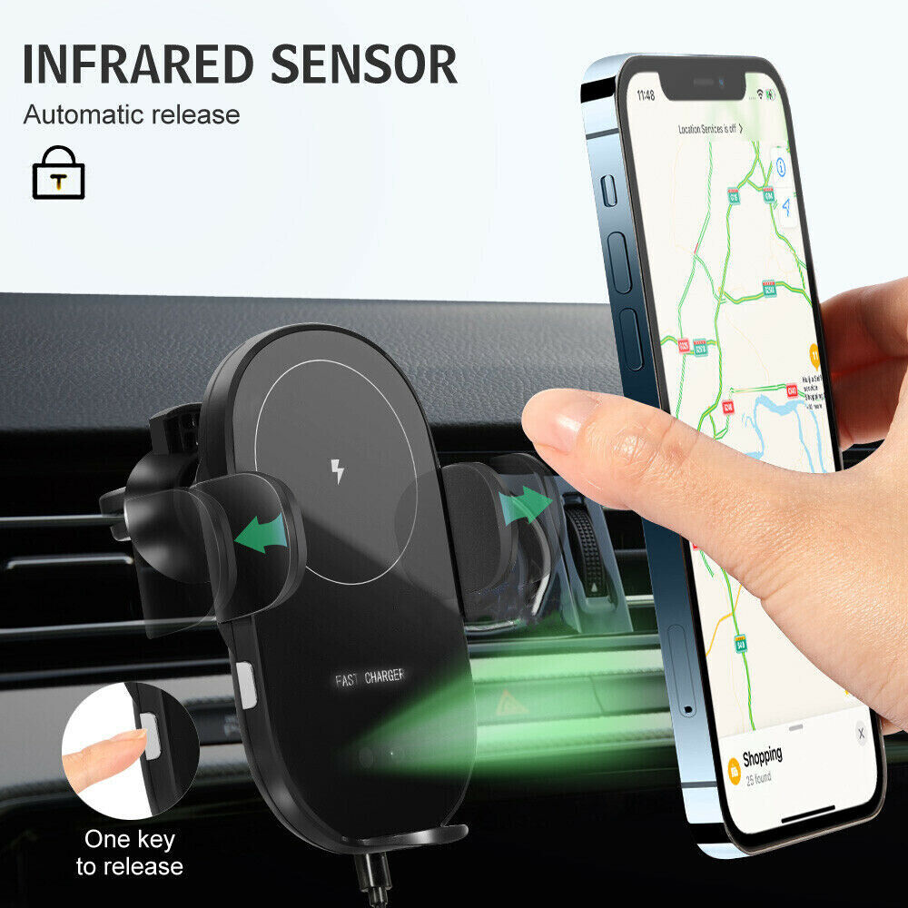 Car Mounts: Automatic Clamping 15W Wireless Car Fast Charger Mount 2in1 Car Phone Holder