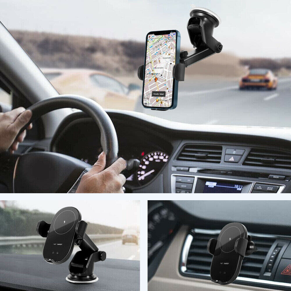 Car Mounts: Automatic Clamping 15W Wireless Car Fast Charger Mount 2in1 Car Phone Holder