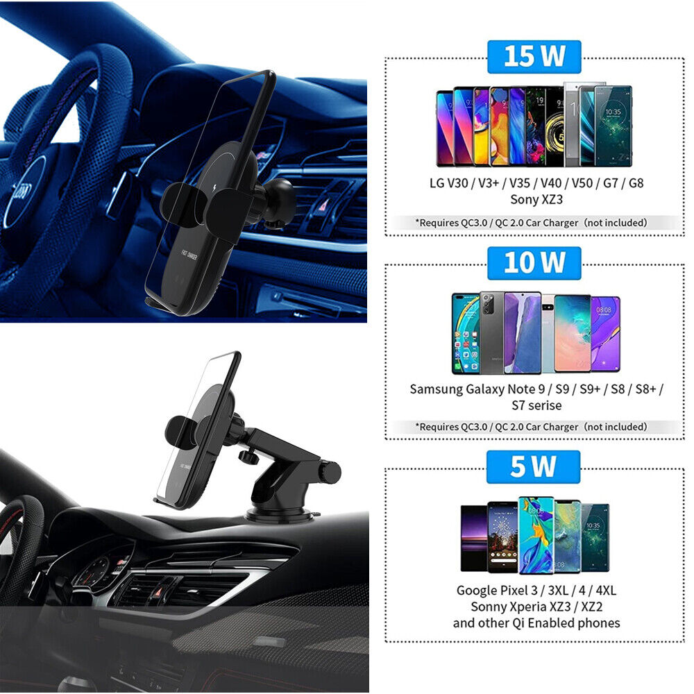 Car Mounts: Automatic Clamping 15W Wireless Car Fast Charger Mount 2in1 Car Phone Holder