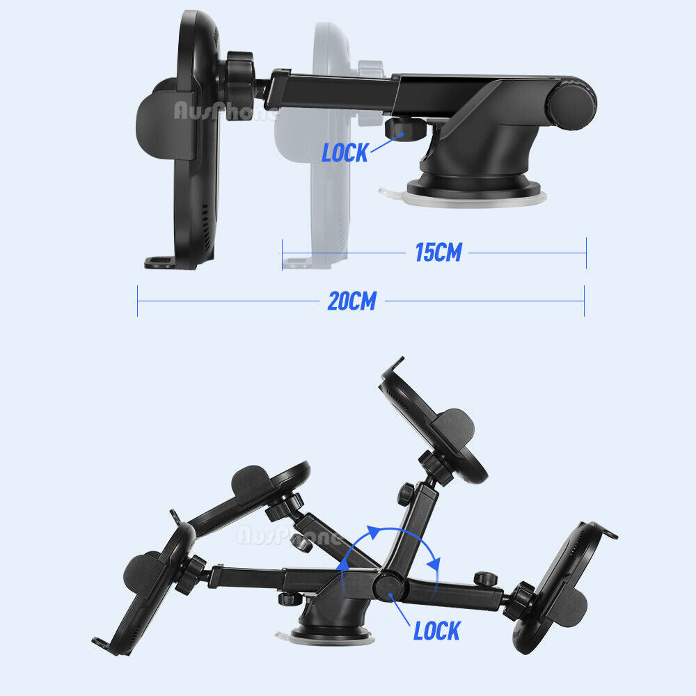 Car Mounts: Automatic Clamping 15W Wireless Car Fast Charger Mount 2in1 Car Phone Holder