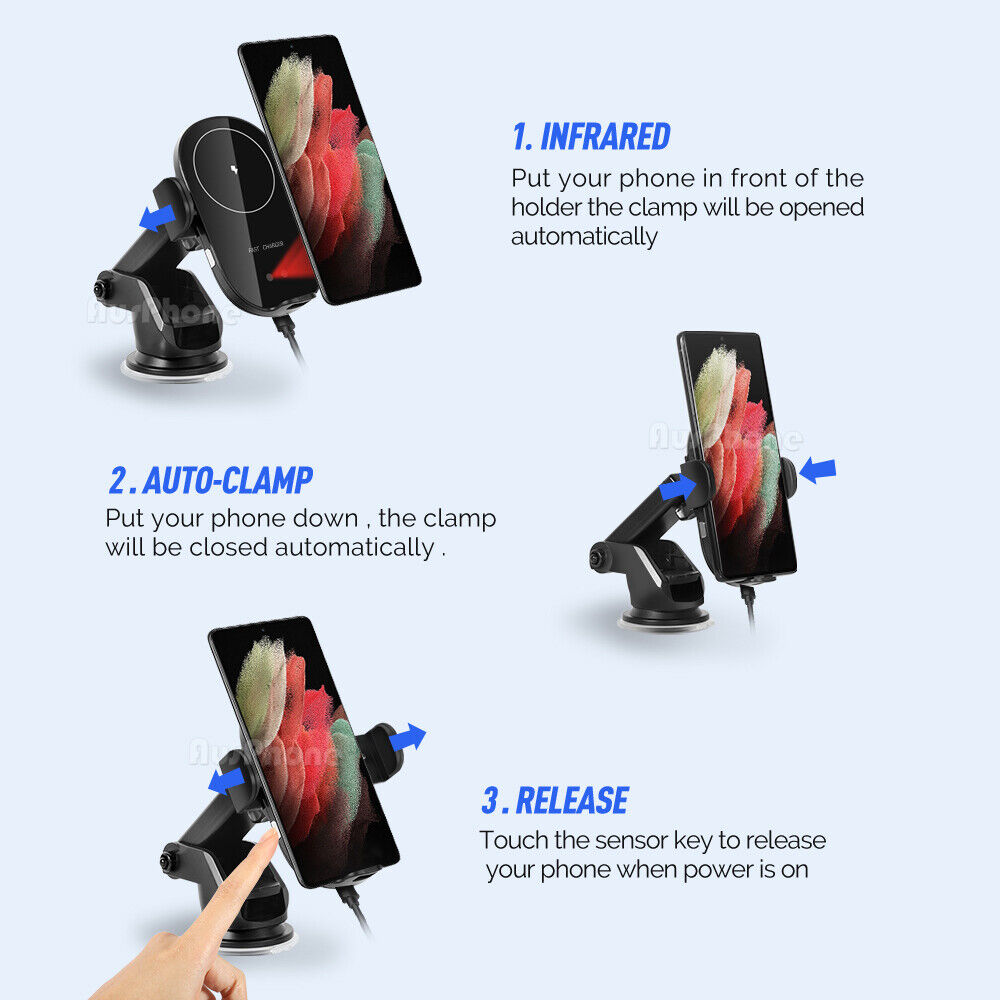 Car Mounts: Automatic Clamping 15W Wireless Car Fast Charger Mount 2in1 Car Phone Holder