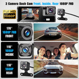 Security Cameras & Accessories: WIFI 3 Channels Dash Cam 1080P Full HD Car Dashcam with Hardwire Kit and 32GB Card