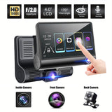 Security Cameras & Accessories: Front and Rear Triple Lens Dash Cam 1080P HD 4-inch touch screen wide-angle lens