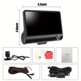 Security Cameras & Accessories: Front and Rear Triple Lens Dash Cam 1080P HD 4-inch touch screen wide-angle lens