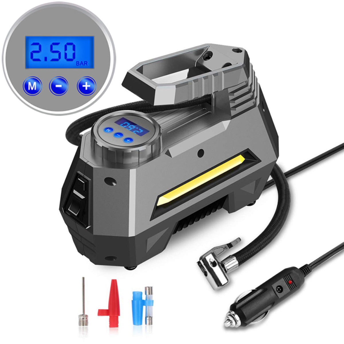 Air Compressors: Portable Digital Car Air Compressor Tire Inflator With Emergency Flashlight