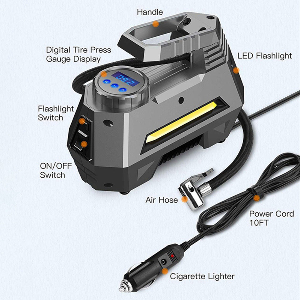 Air Compressors: Portable Digital Car Air Compressor Tire Inflator With Emergency Flashlight