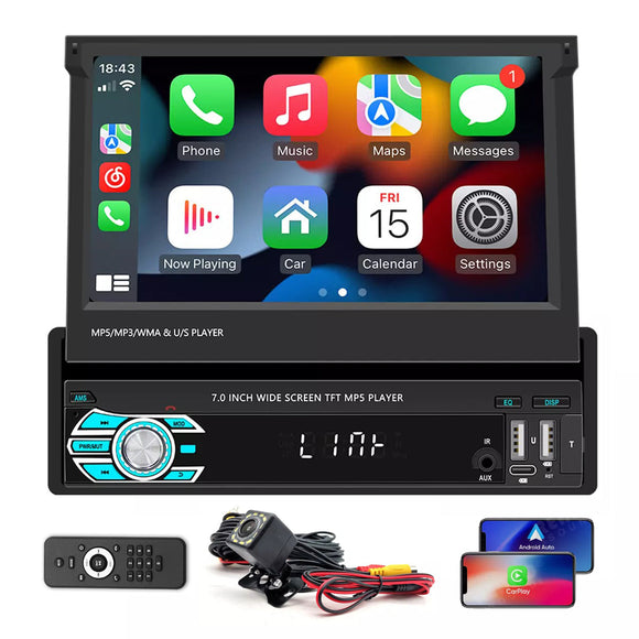 7in Universal Retractable Screen For Apple Carplay AndroidAuto With 12LED Rearview Camera