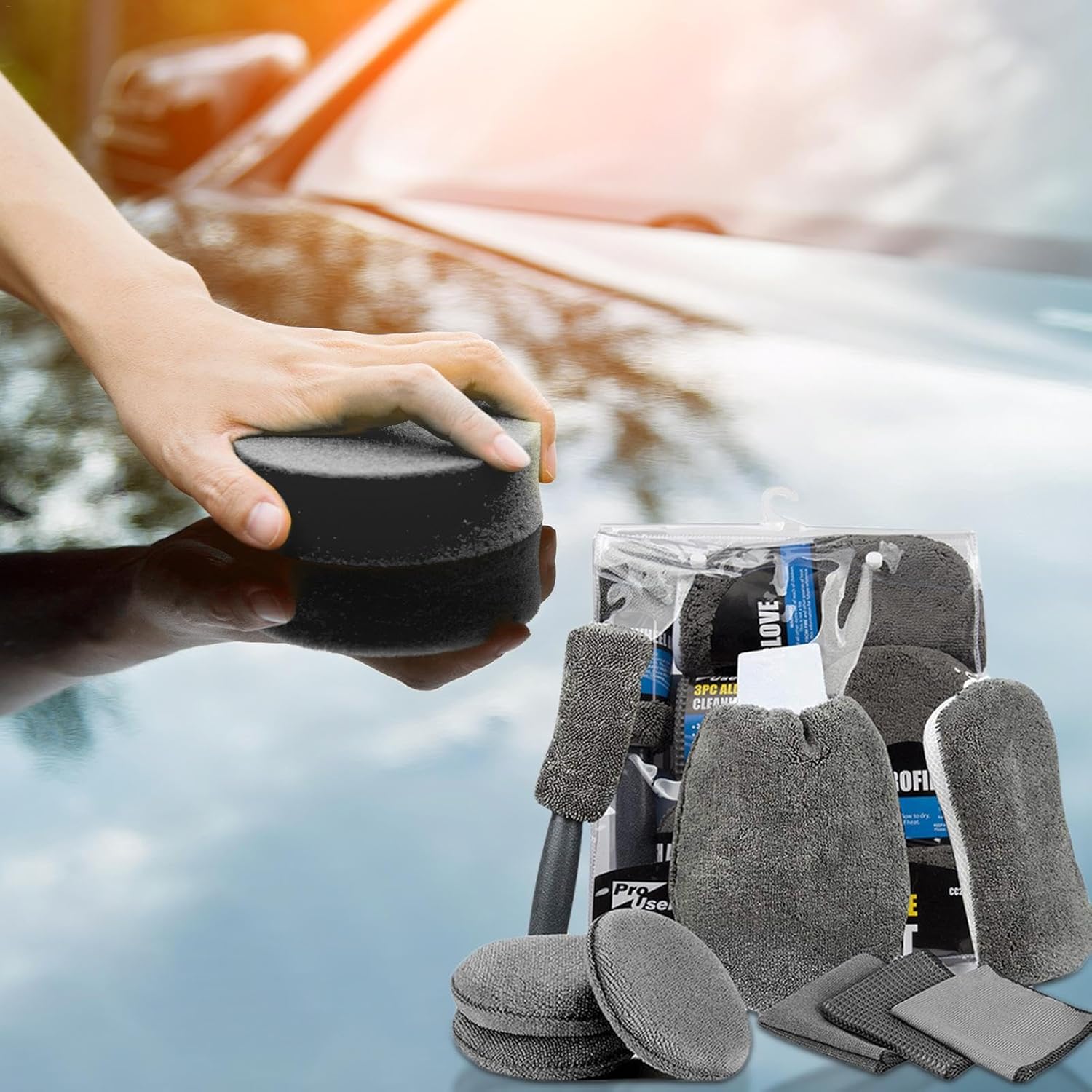 Automotive Cleaning: Car Cleaning Sponge Towel Brushe Set 9Pcs Car Wash Kits Cleaning Tools Set