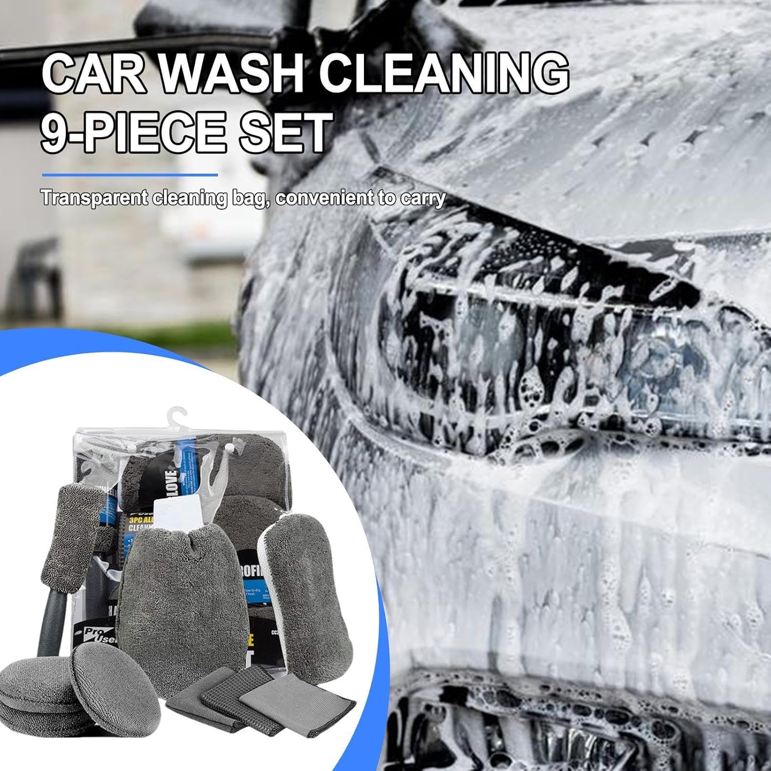 Automotive Cleaning: Car Cleaning Sponge Towel Brushe Set 9Pcs Car Wash Kits Cleaning Tools Set